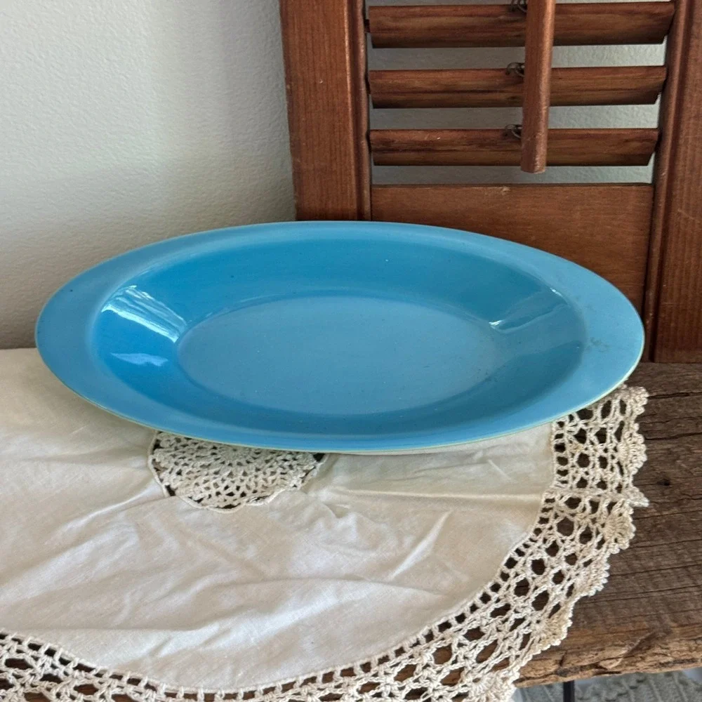 Trisa Blue and Green Two Tone Ribbed Ceramic Oval Serving Platter 9.5